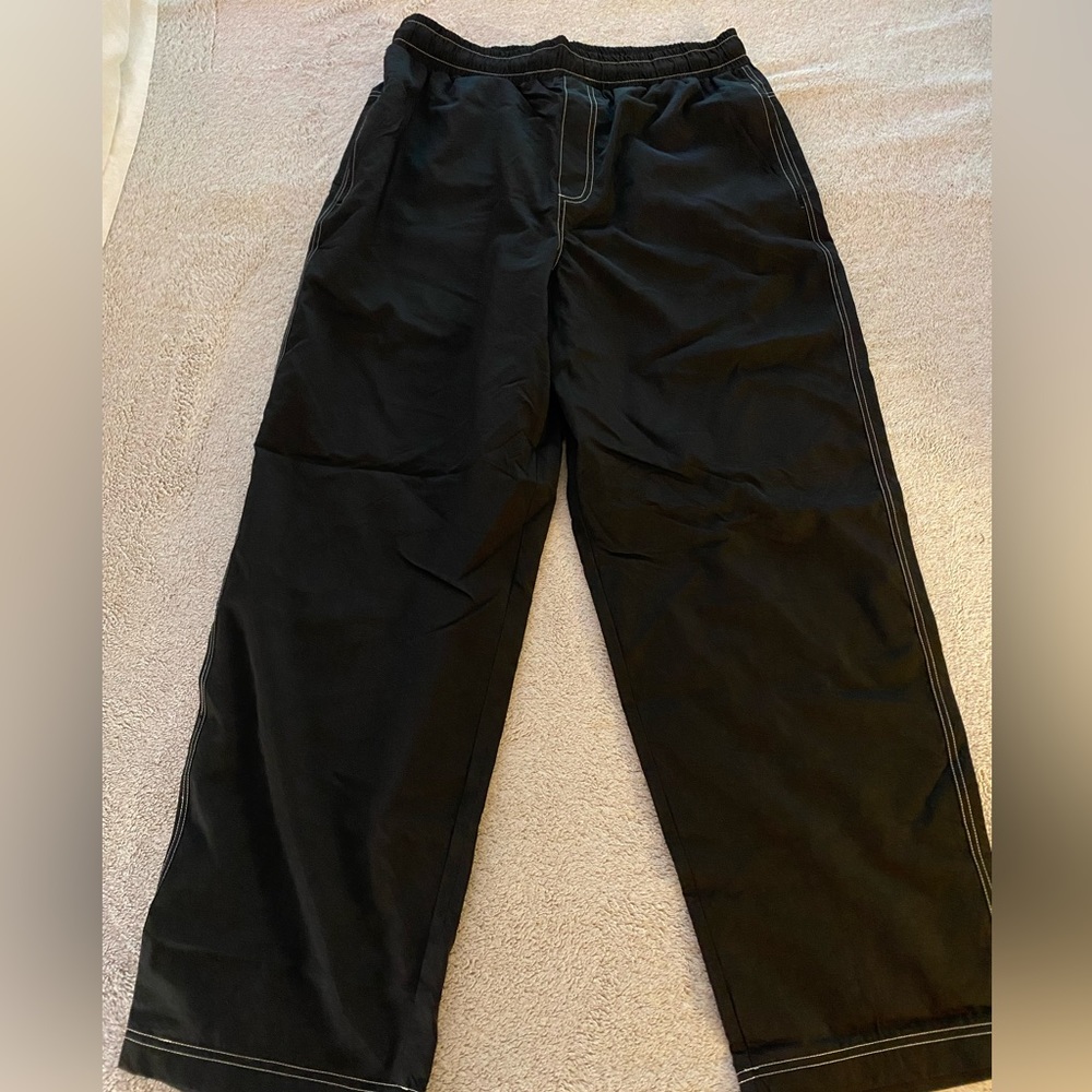 Nylon elastic waist pants, contrast stitch